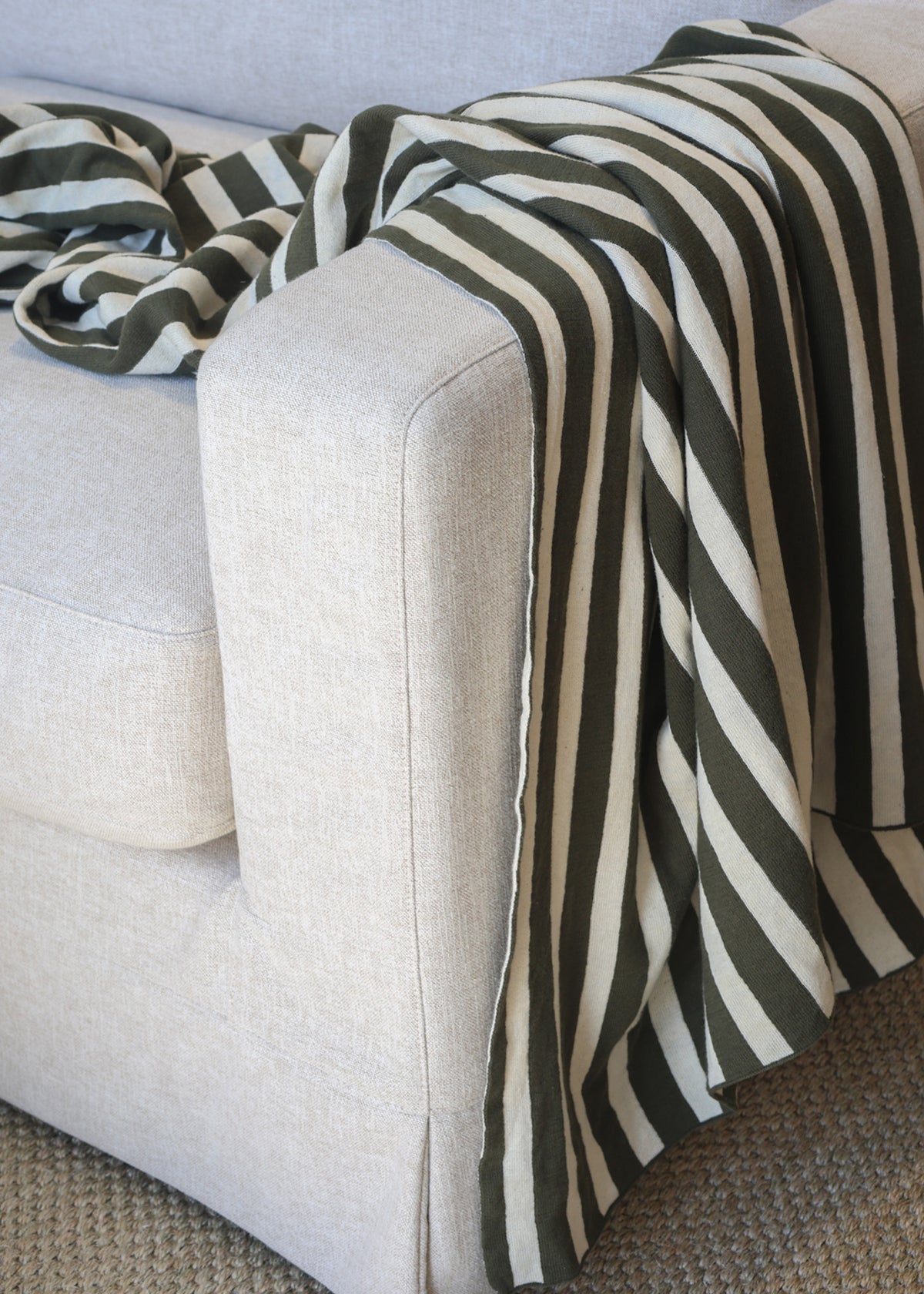 Striped Cotton Throw Olive Green