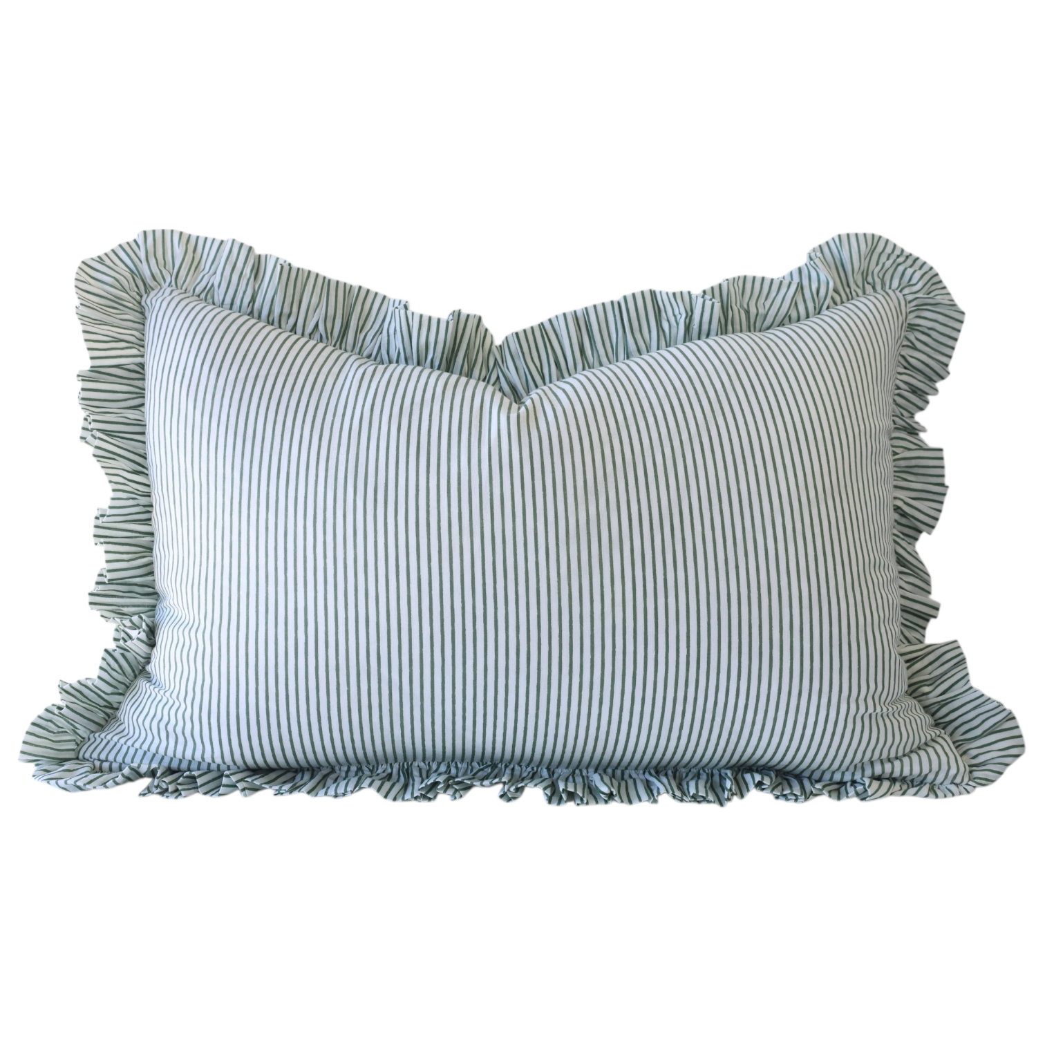 Green Striped Ruffle Cushion