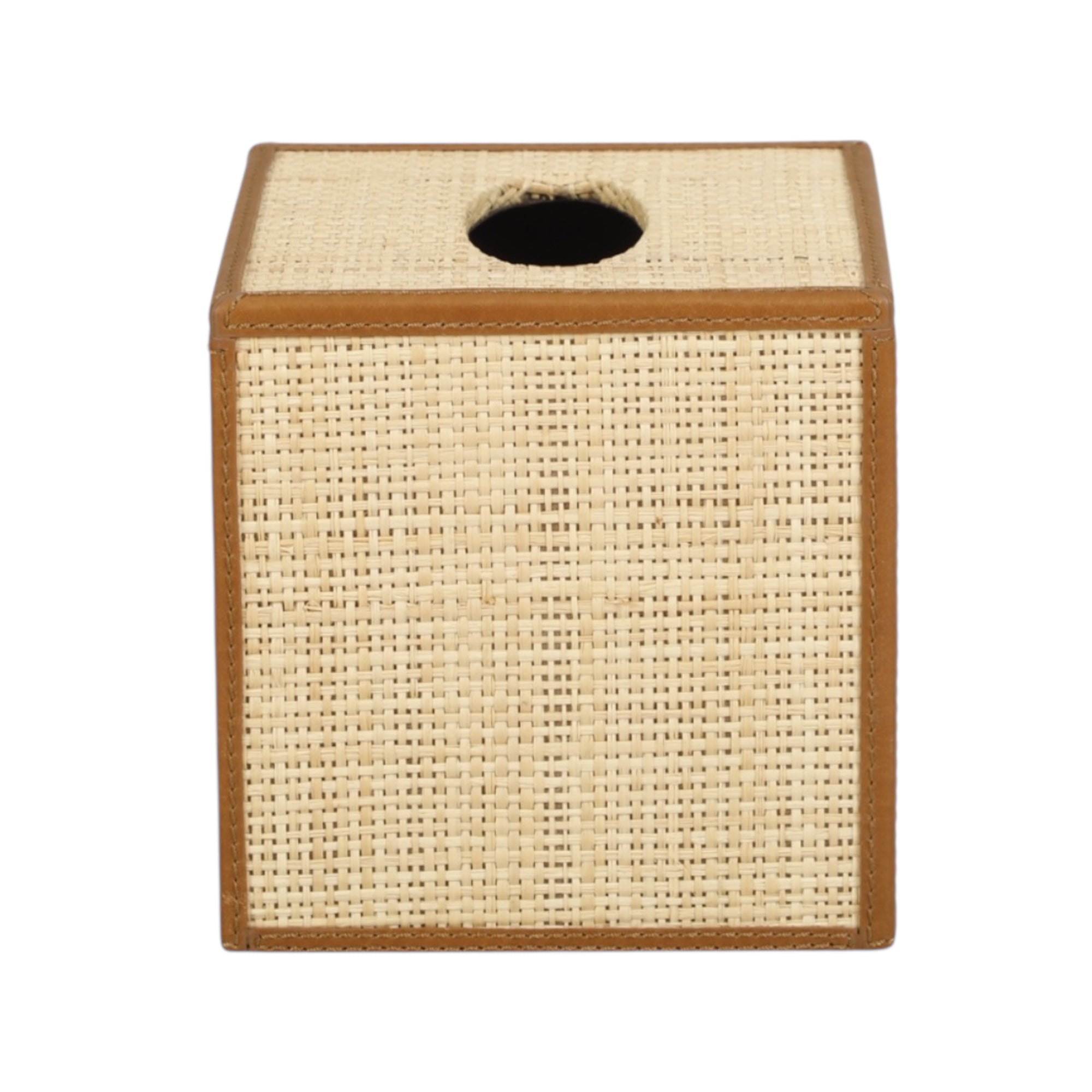 Raffia & Saddle Leather Tissue Box