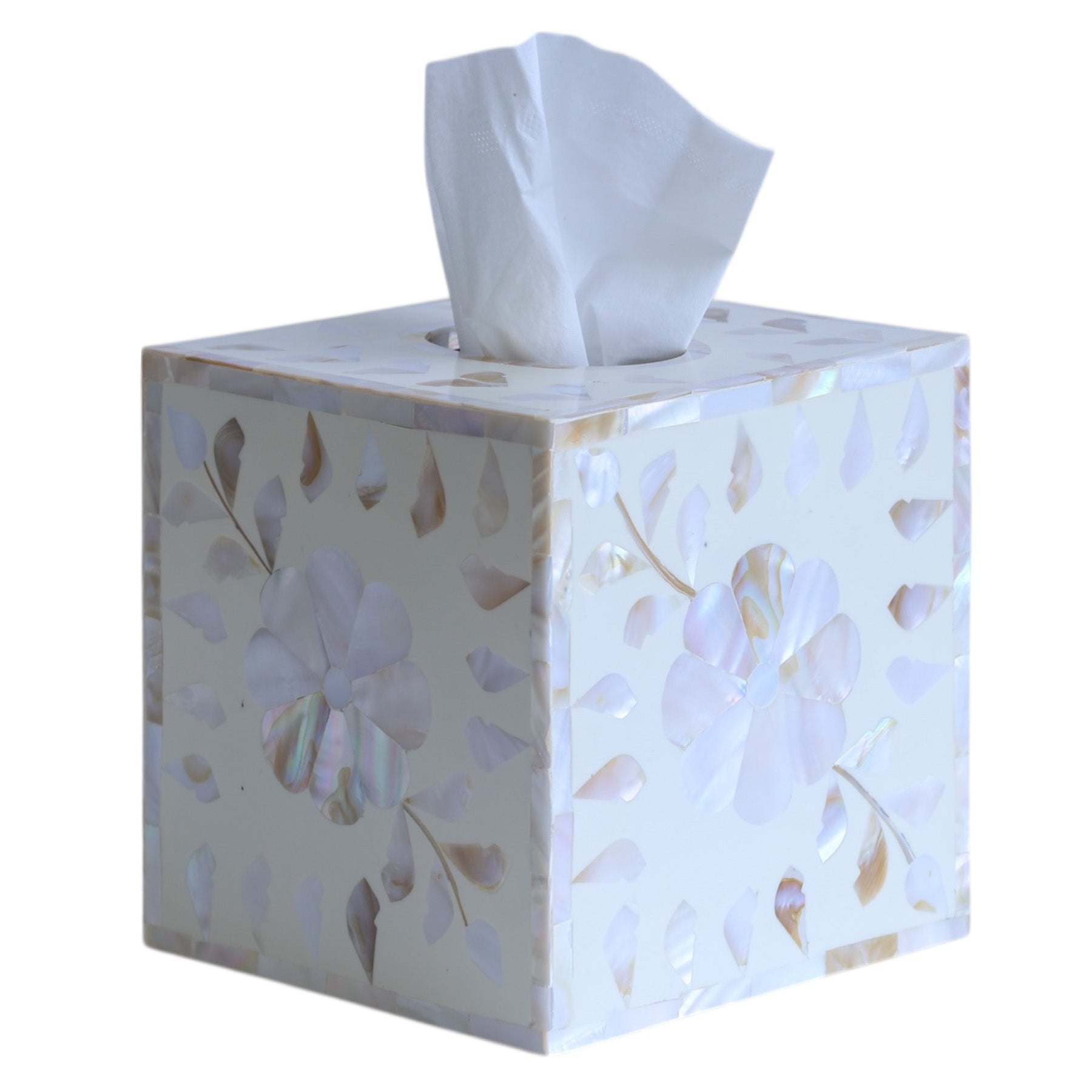 White & MOP Square Tissue Box