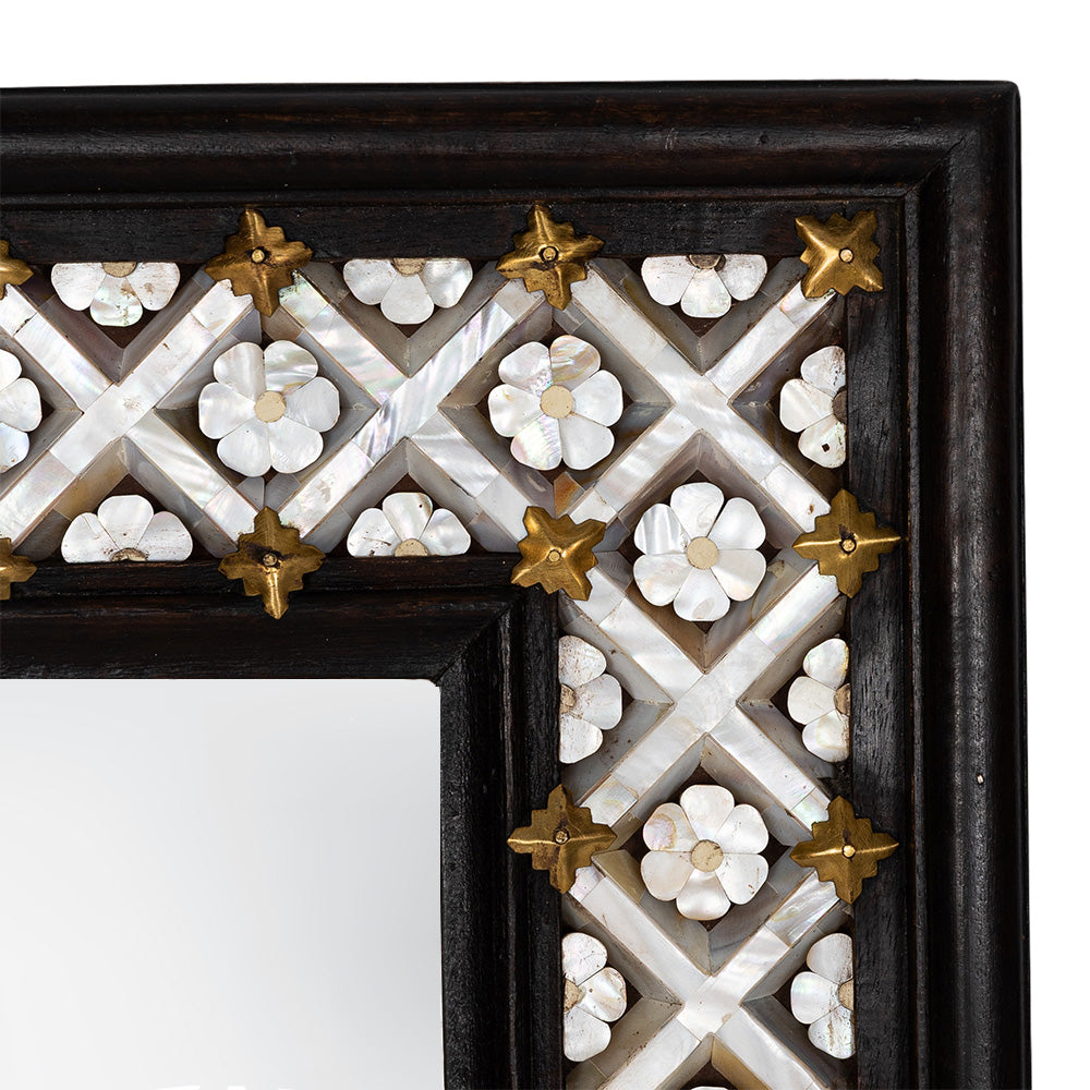 Wood & Mother of Pearl Flower Mirror