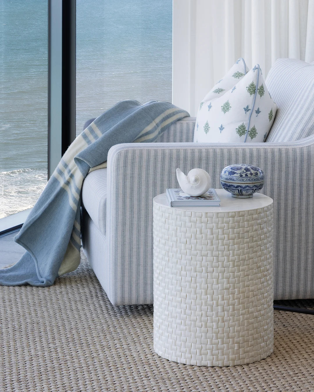 Wool Stripe Throw Pale Blue