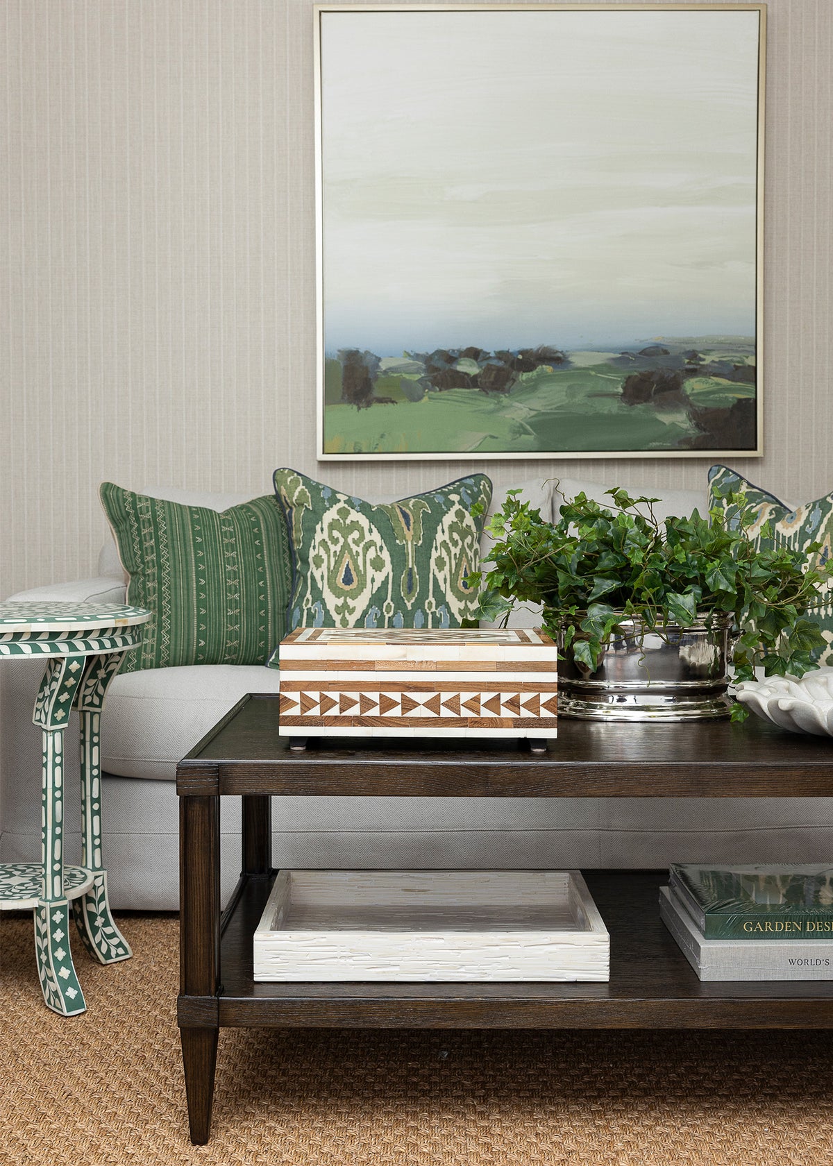 Dark Green Bone Inlay Side Table