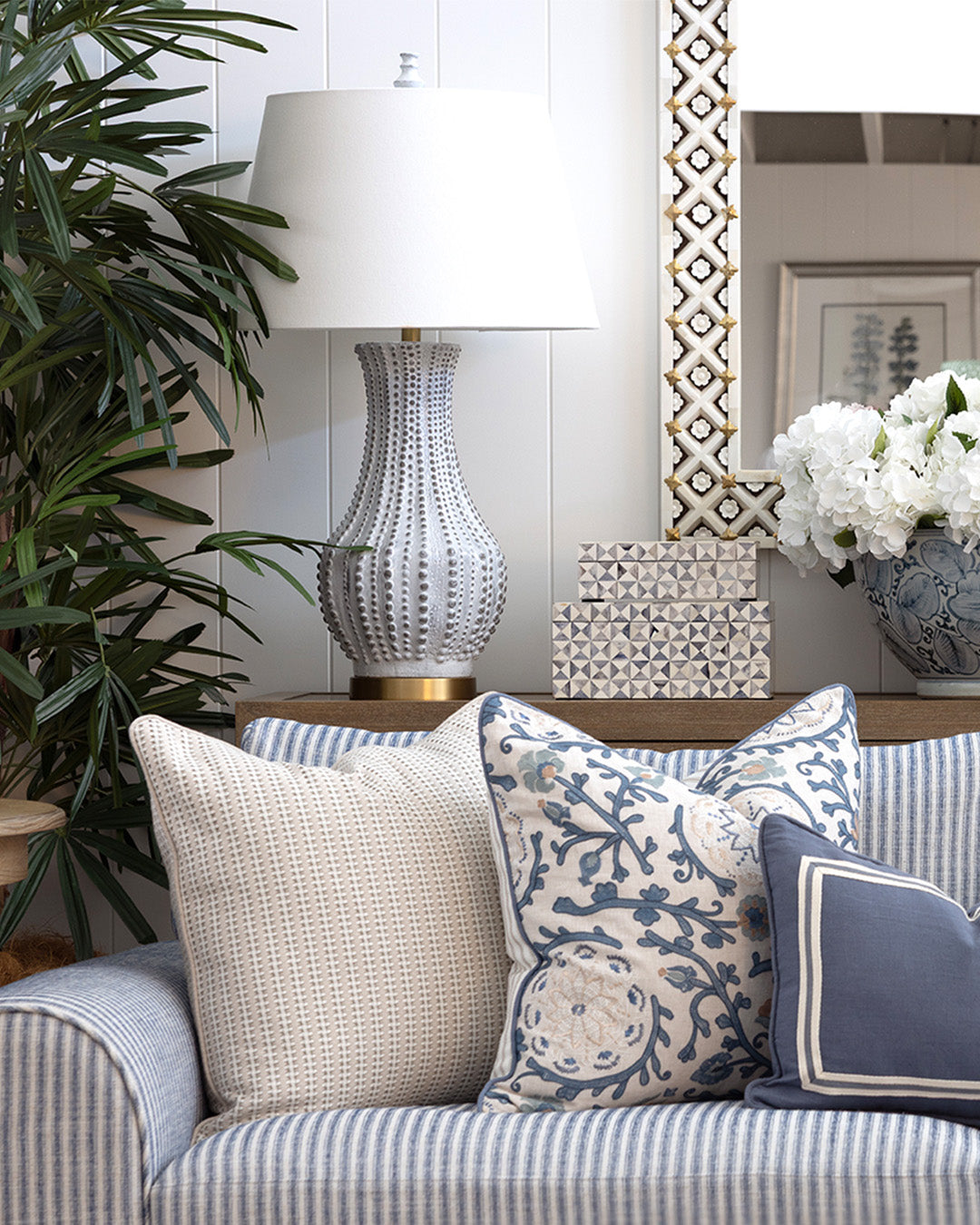 Blue Embroidered Floral Cushion