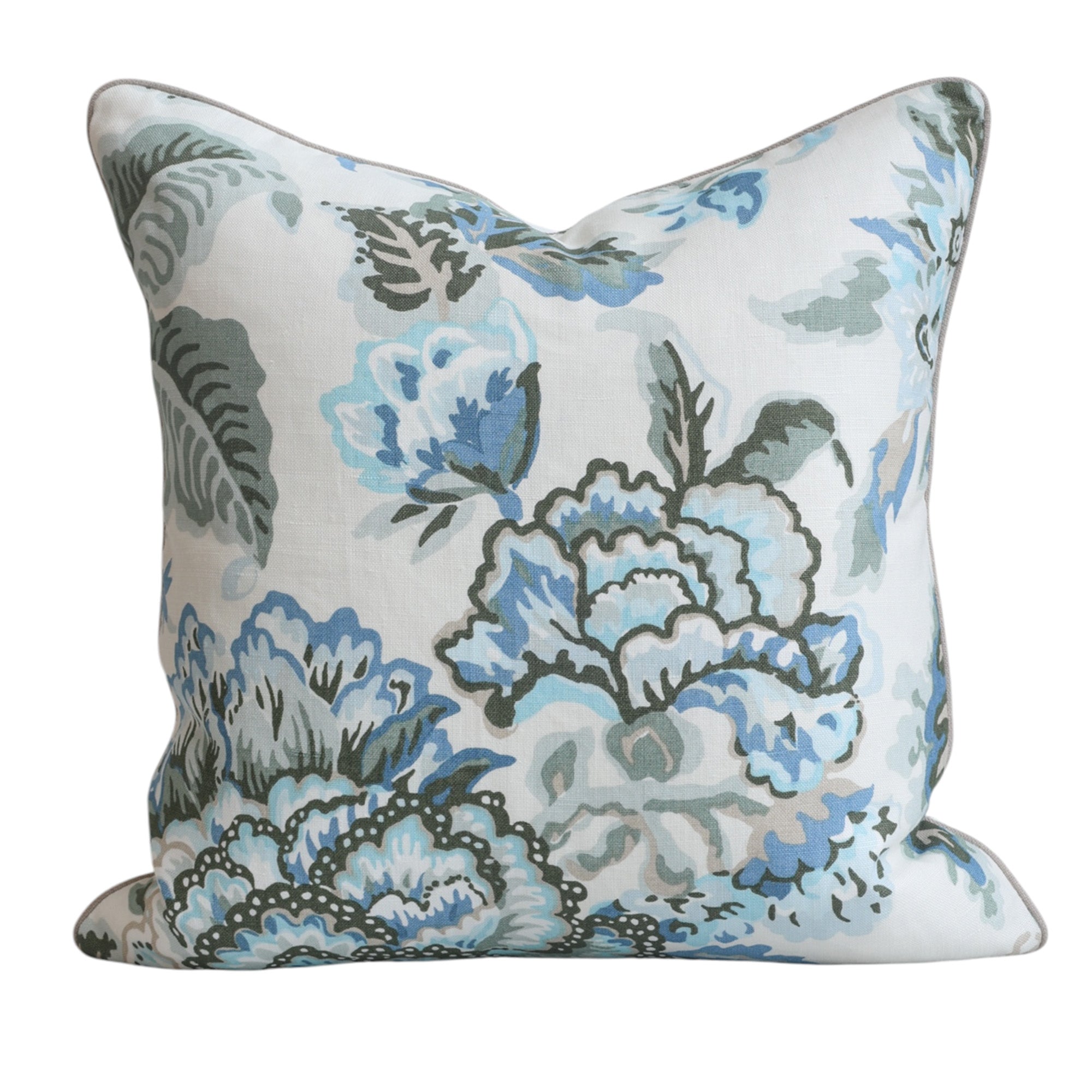 Blue & Green Peony Cushion