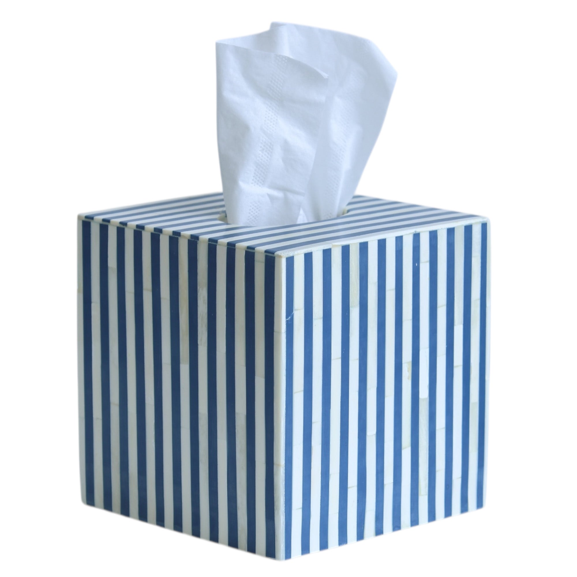 Blue & Bone Striped Tissue Box