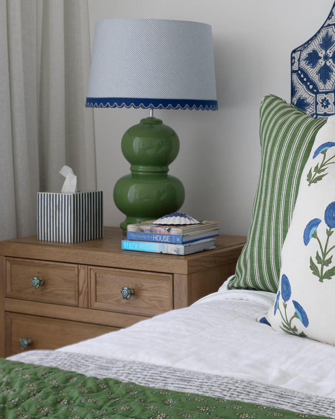 Blue & Bone Striped Tissue Box