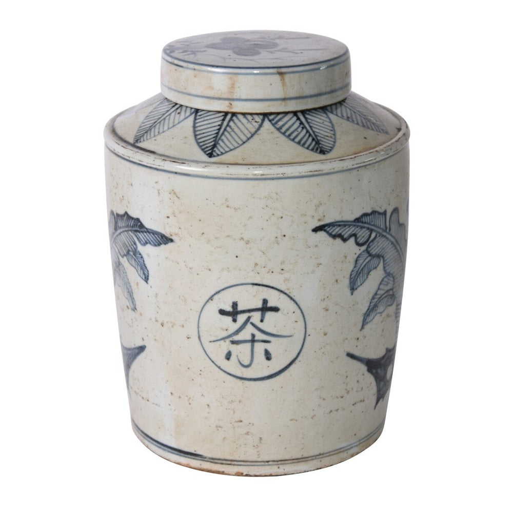 Blue & White Palm Leaf Tea Jar