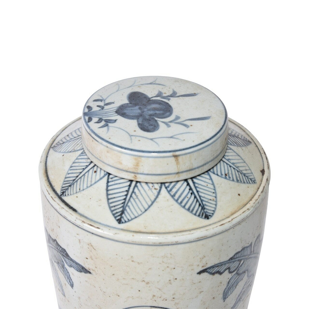 Blue & White Palm Leaf Tea Jar