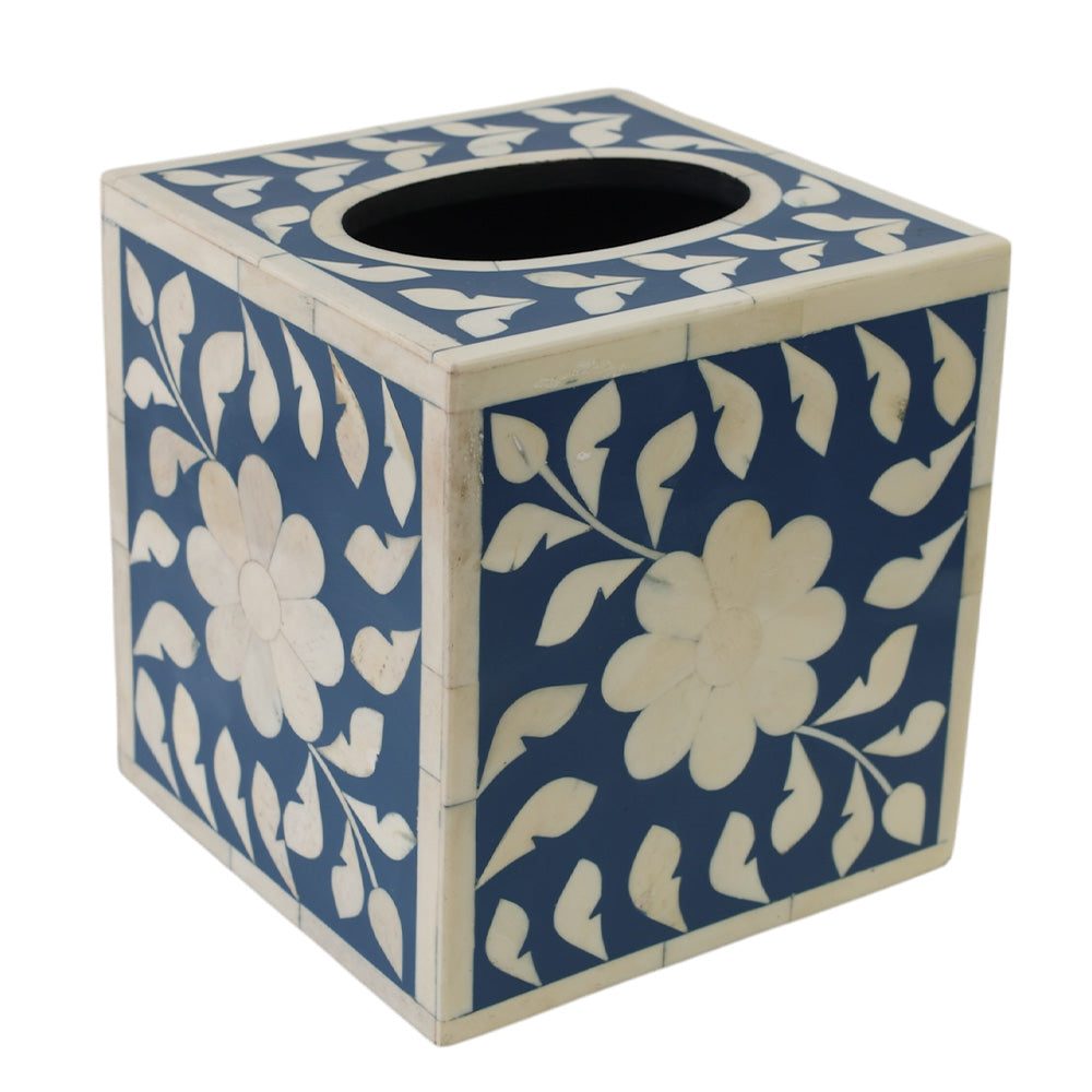Blue & Bone Square Tissue Box
