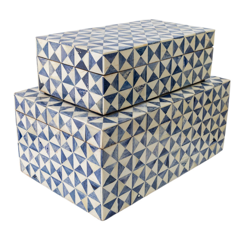 Blue & White Triangles Bone Box SML
