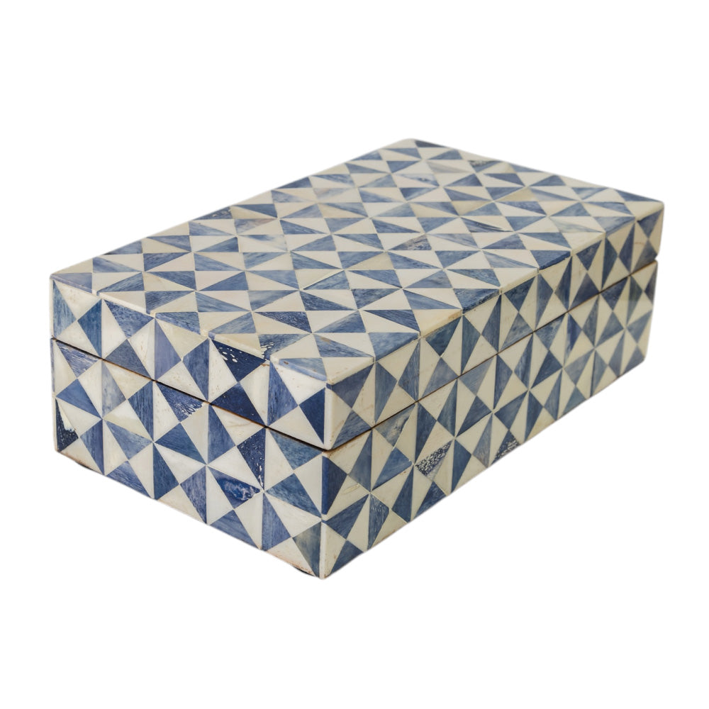 Blue & White Triangles Bone Box SML