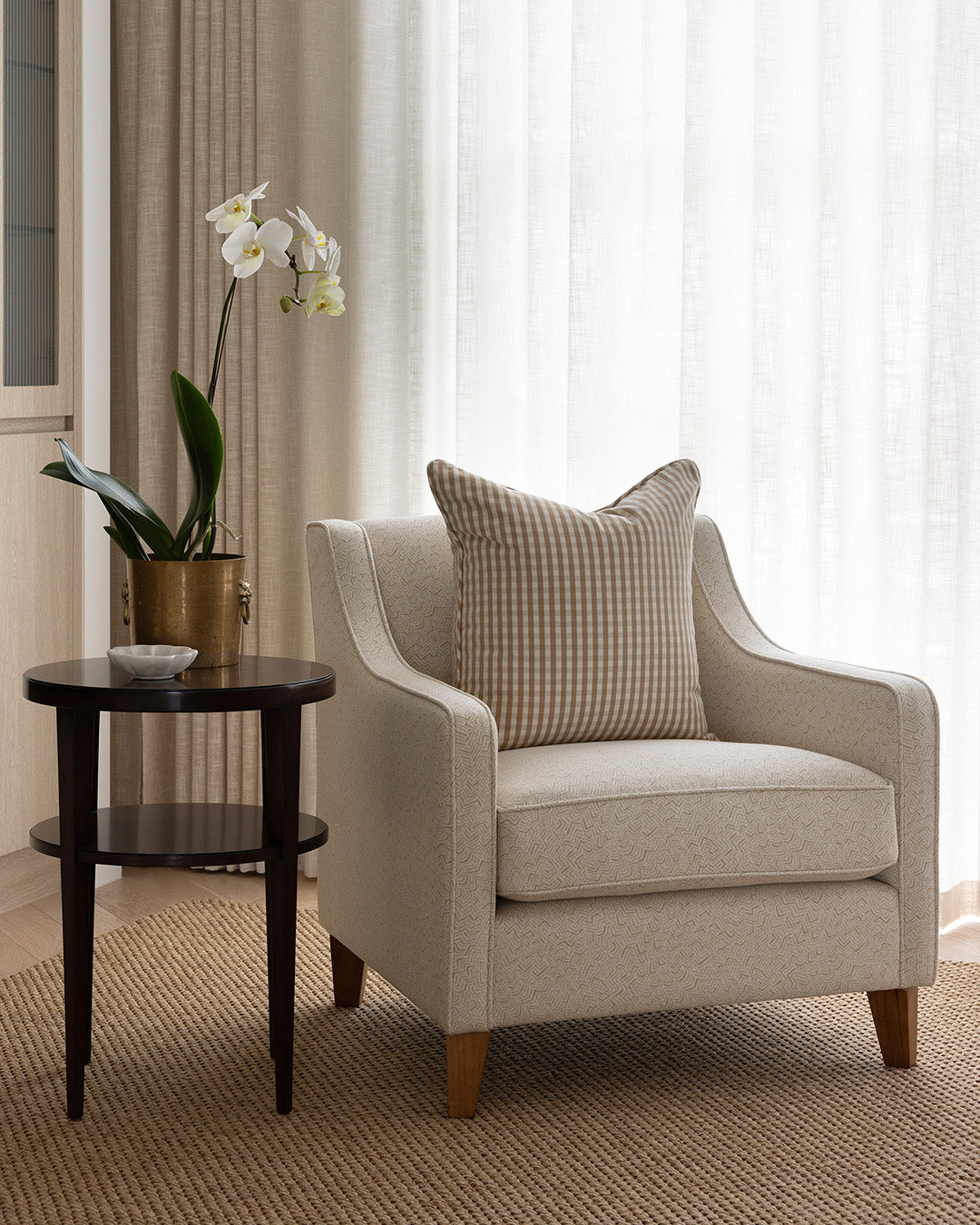Coffee Boulevard Check Cushion