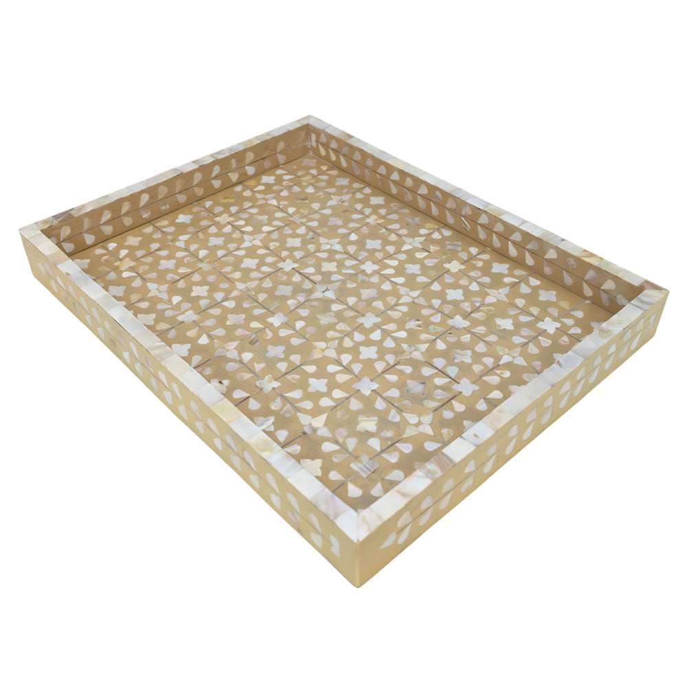 Caramel & MOP Floral Tray