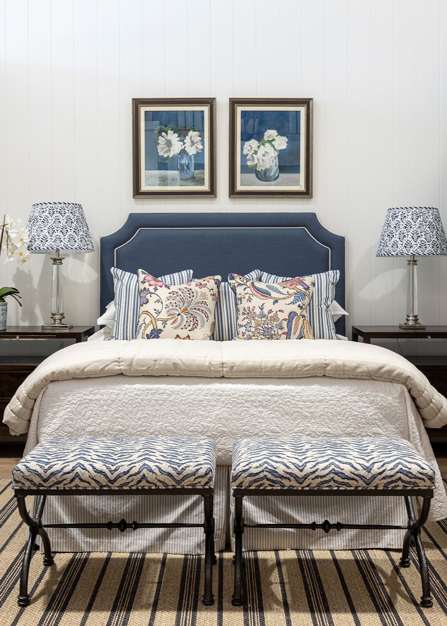 Darcy Bedhead - Coastal Blue With Piping Detail