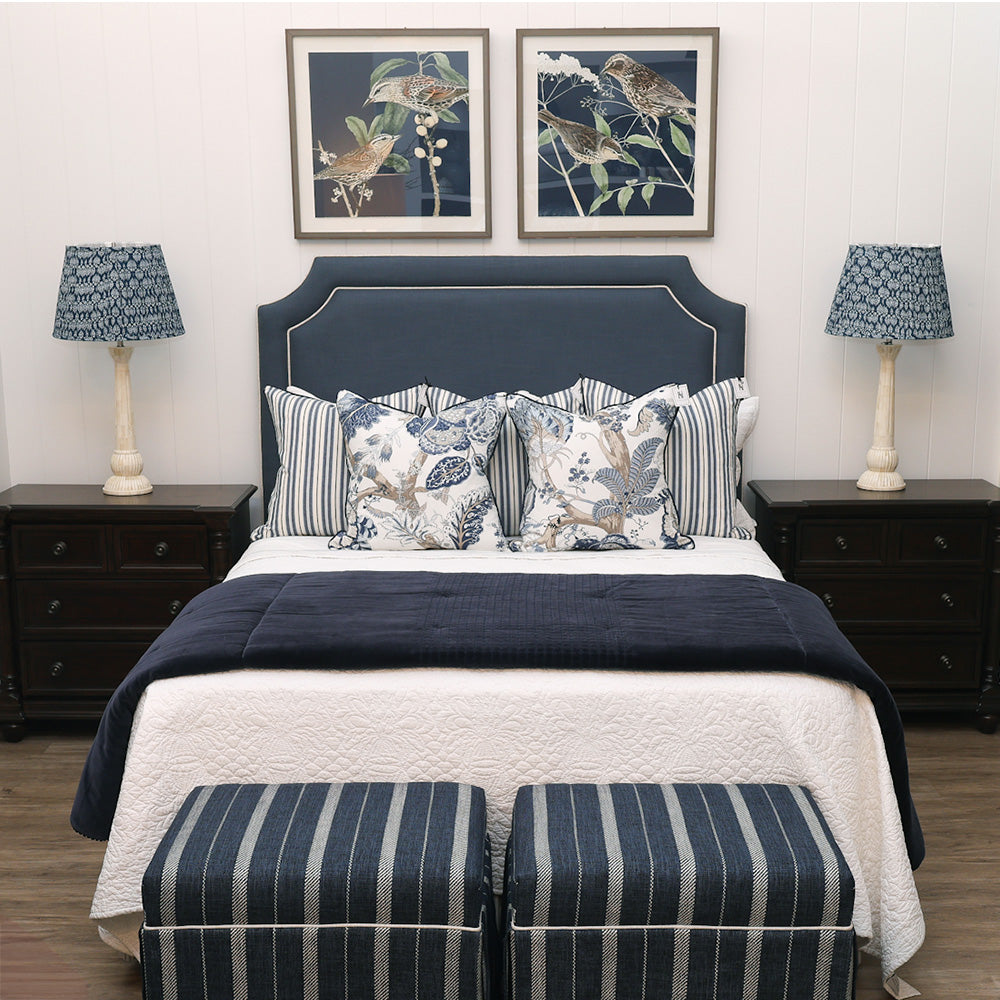 Navy Striped Ottoman With Contrast Piping