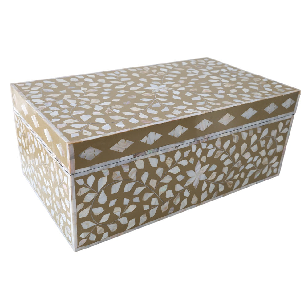 Caramel and MOP Floral Box LRG