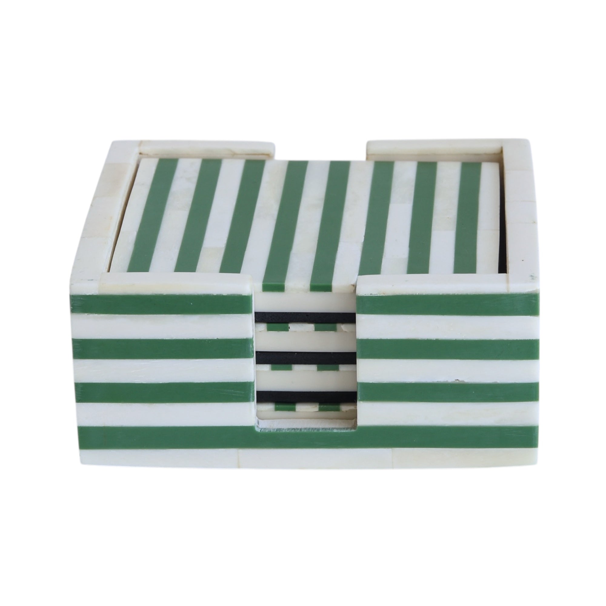 Green & Bone Striped Coasters