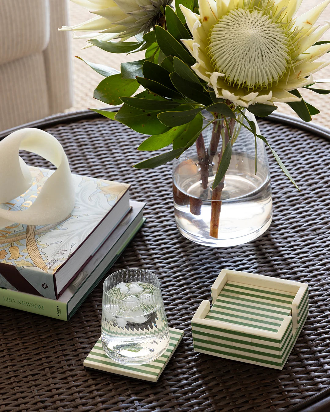Green & Bone Striped Coasters
