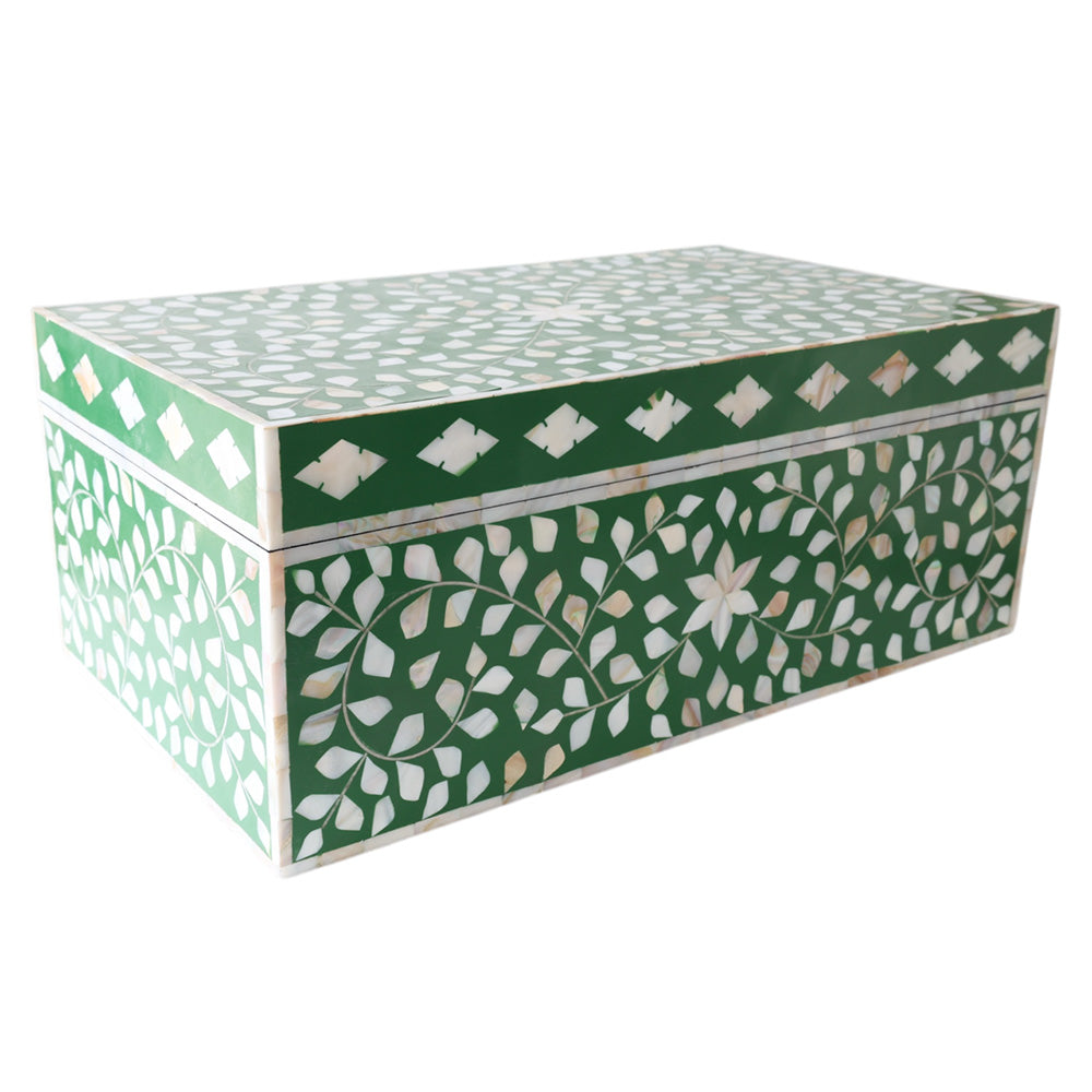Green and MOP Floral Box LRG