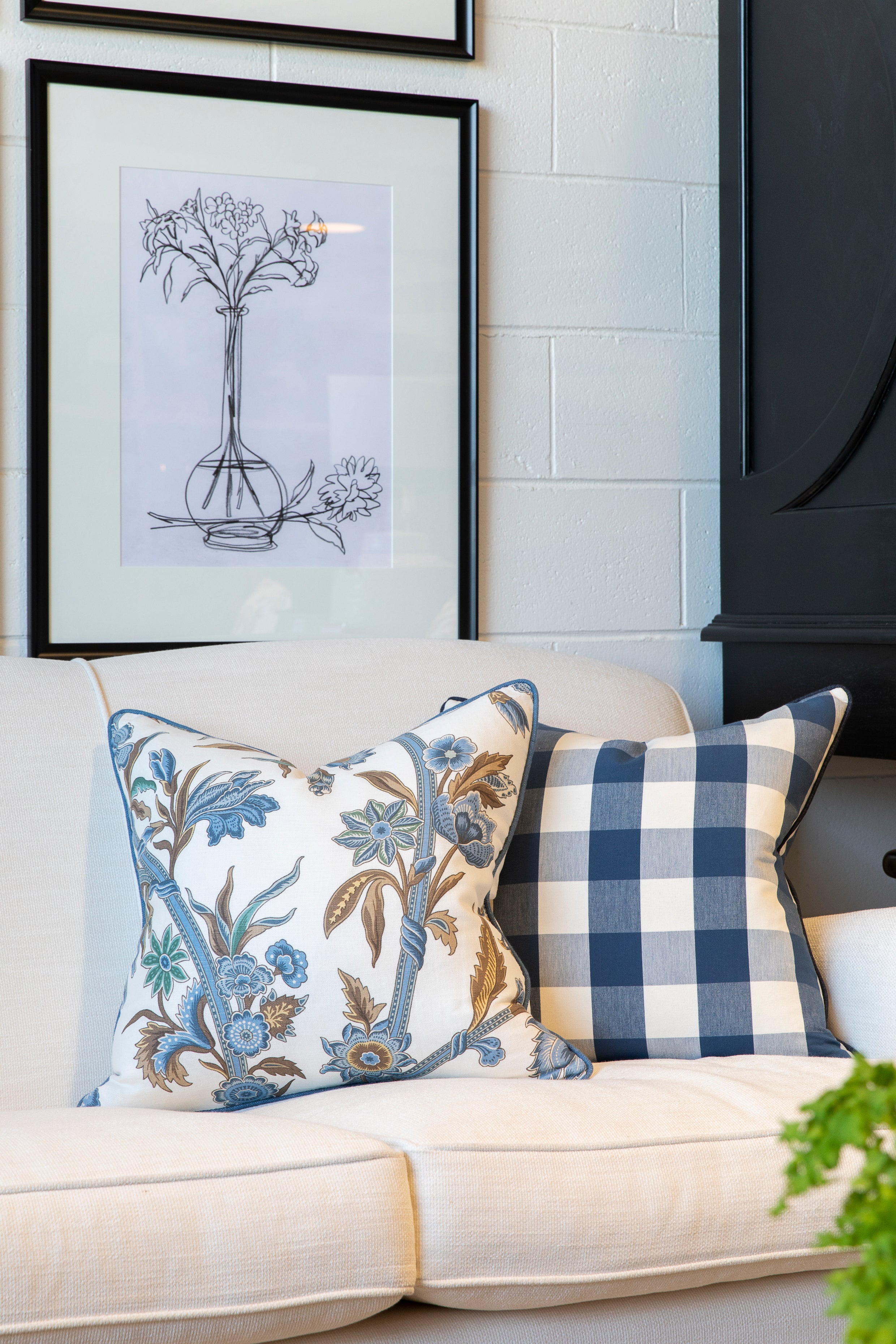 Navy Buffalo Check Cushion