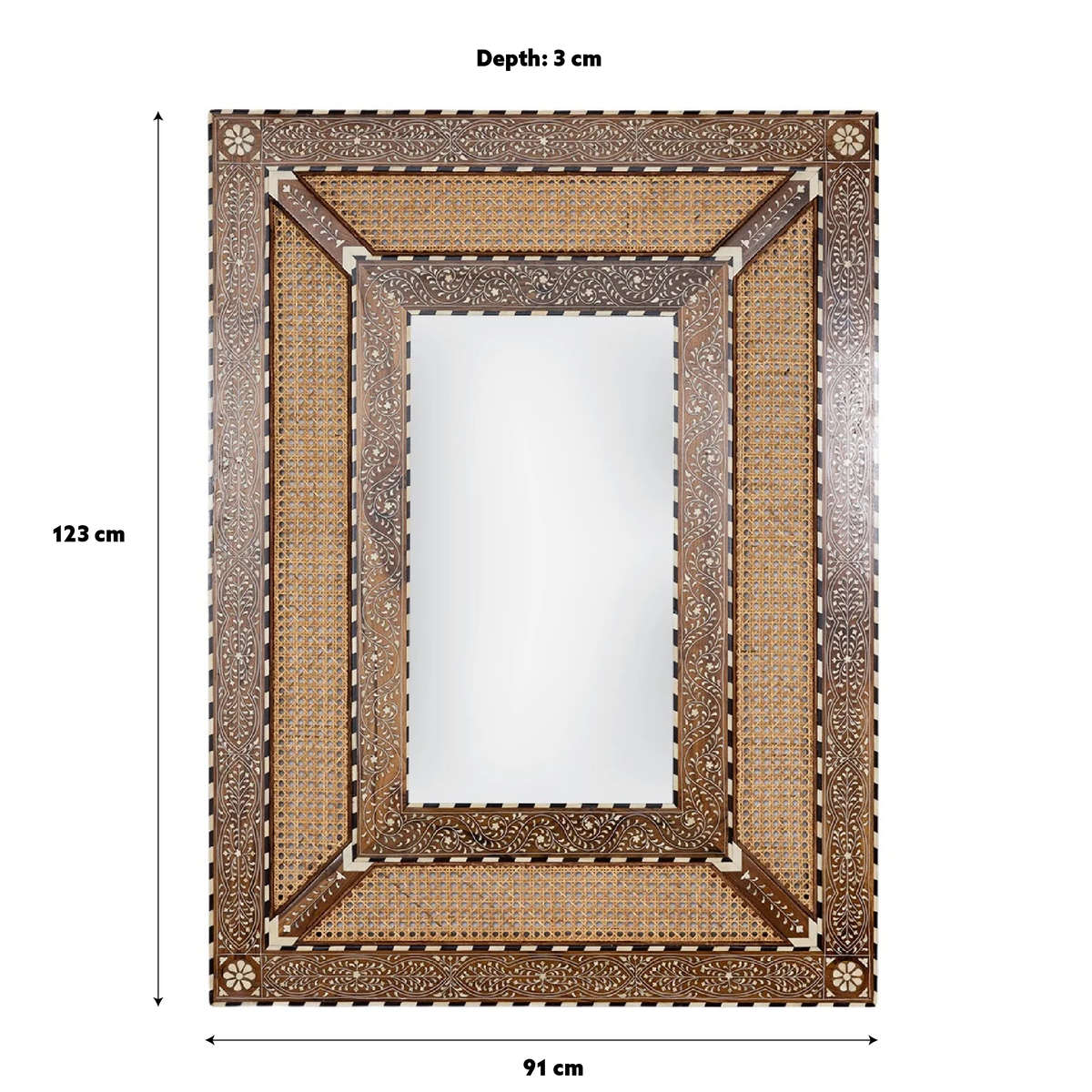 Harris Bone Inlay & Rattan Mirror