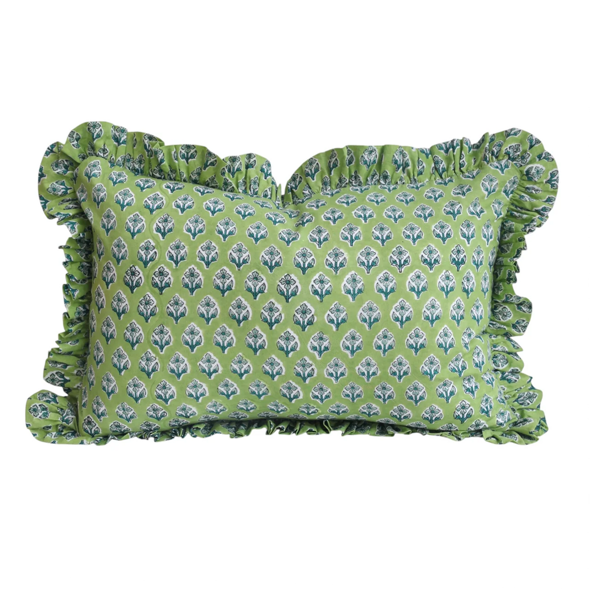 Herb Green & Floral Ruffle Cushion