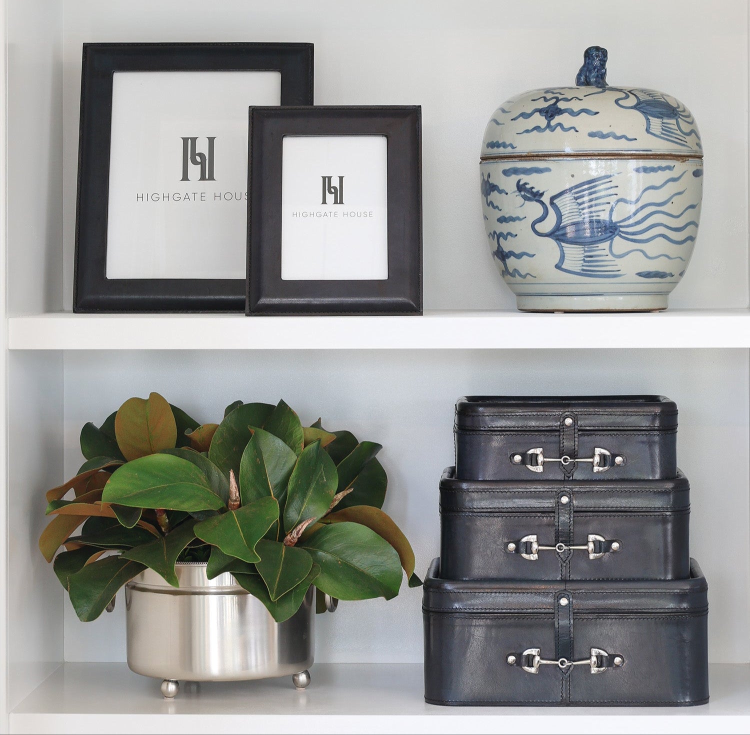Navy & Silver Leather Box LGE