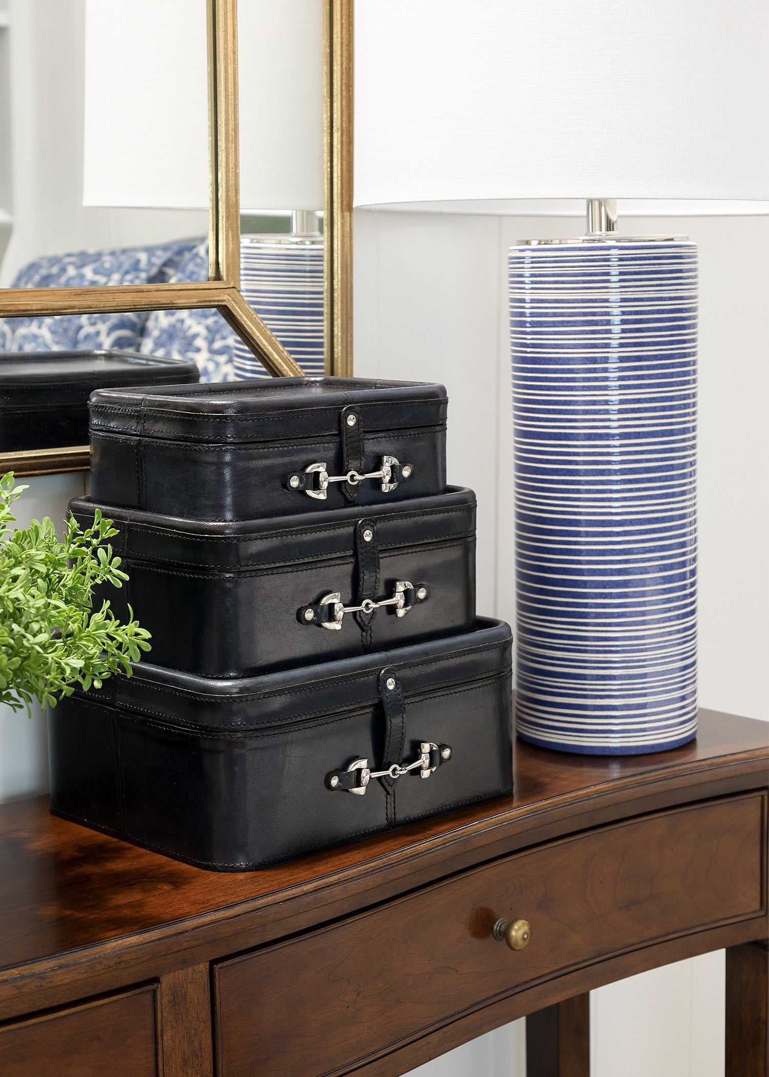 Navy & Silver Leather Box LGE