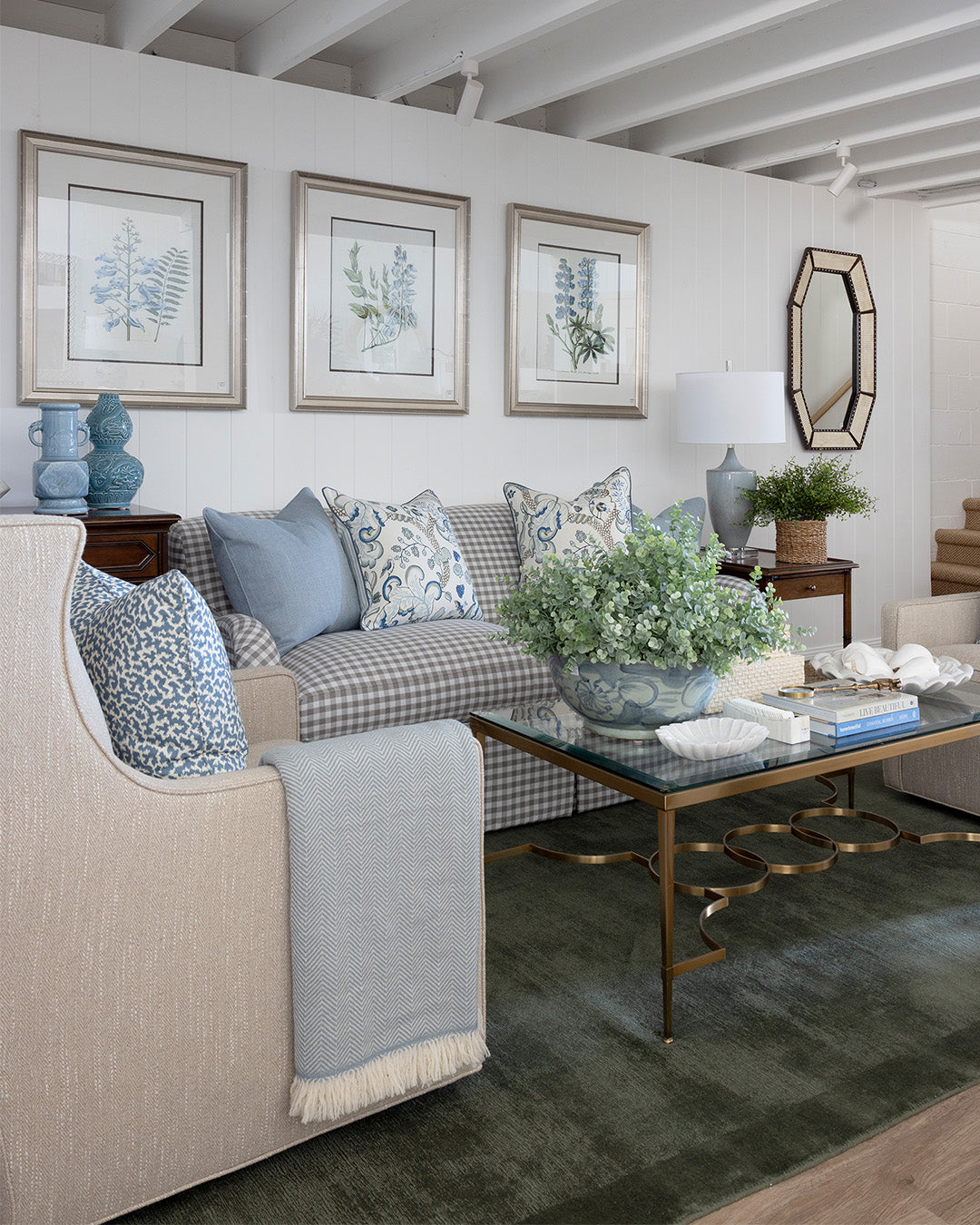 Lou Skirted Sofa in Petite Natural Gingham