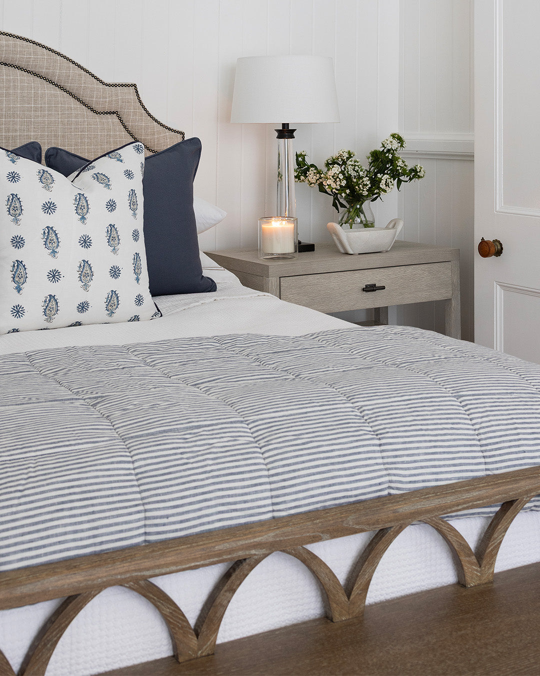 Midnight Blue Stripe Linen Comforter