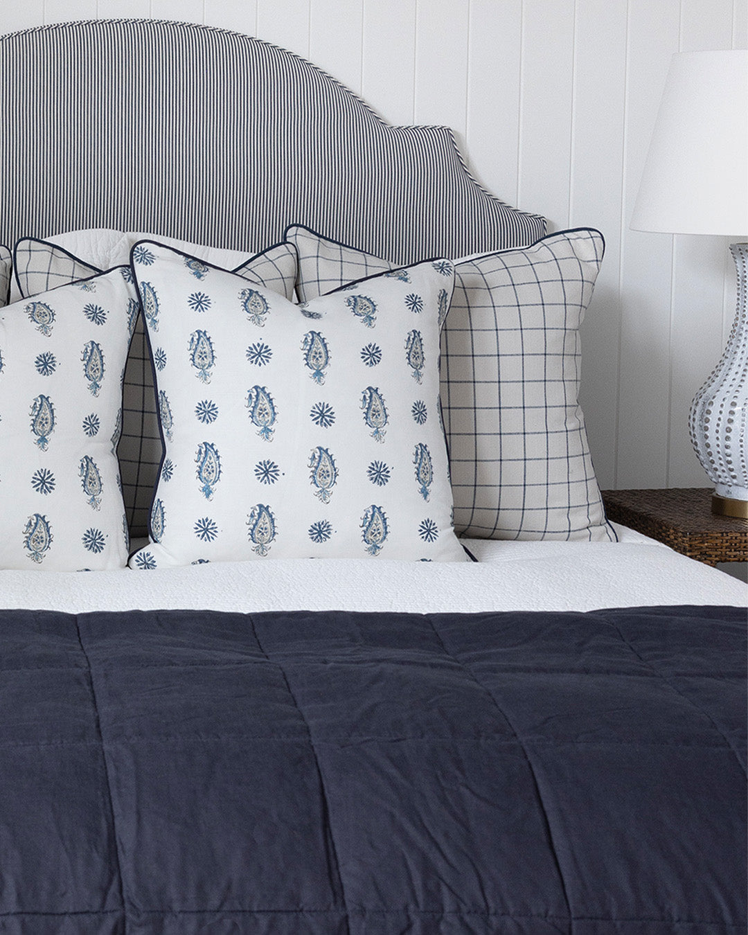 Midnight Blue Stripe Linen Comforter