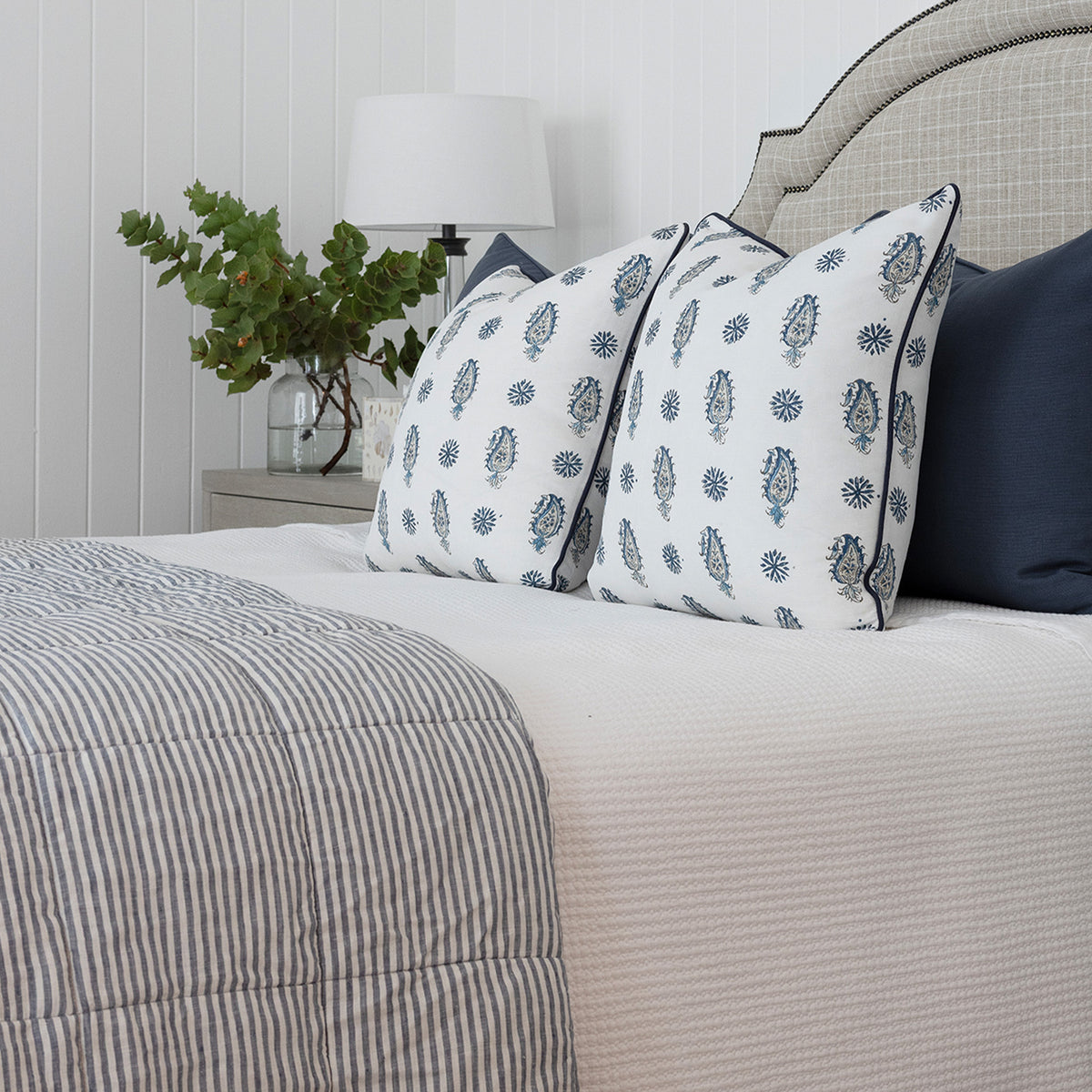 Midnight Blue Stripe Linen Comforter