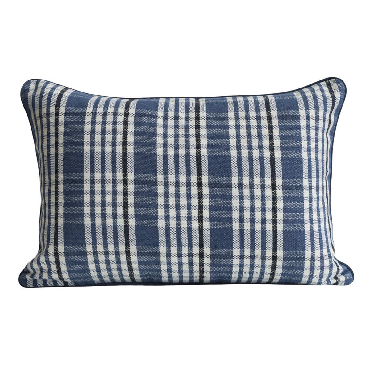 Navy & Blue Check Lumbar Cushion