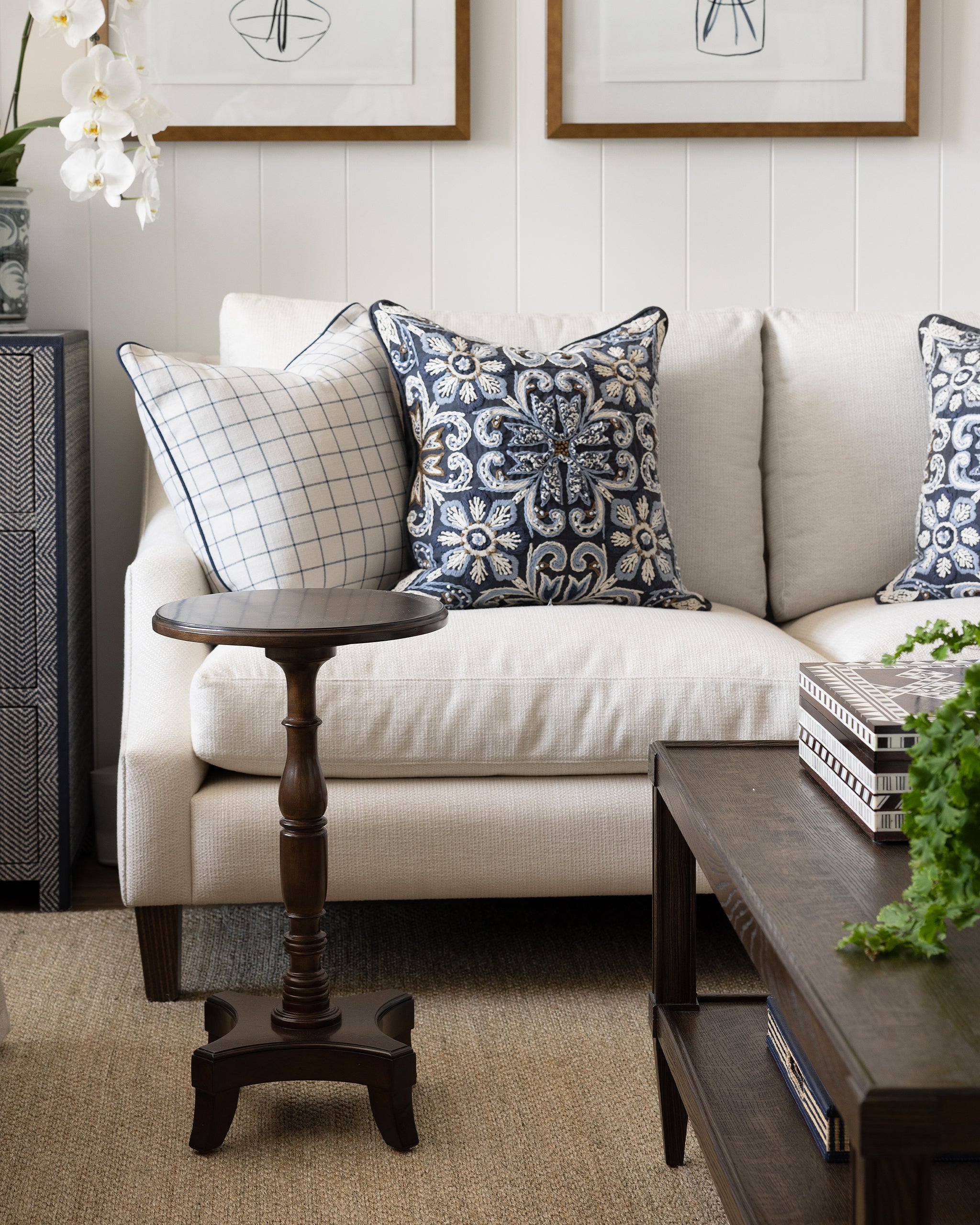 Navy Hand  Embroidered Cushion