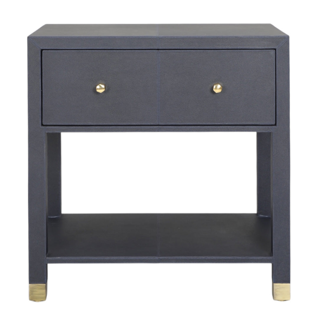 Navy Leather Bedside Table