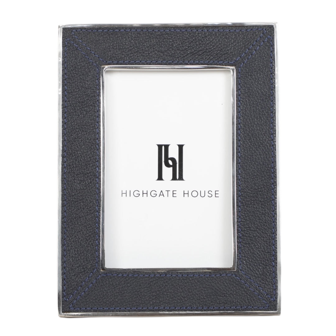 Navy Leather & Silver Frame