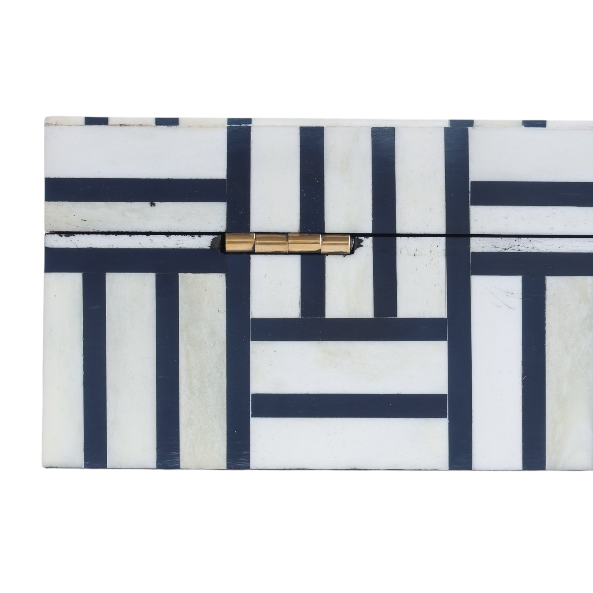 Navy & White Line Pattern Bone Box