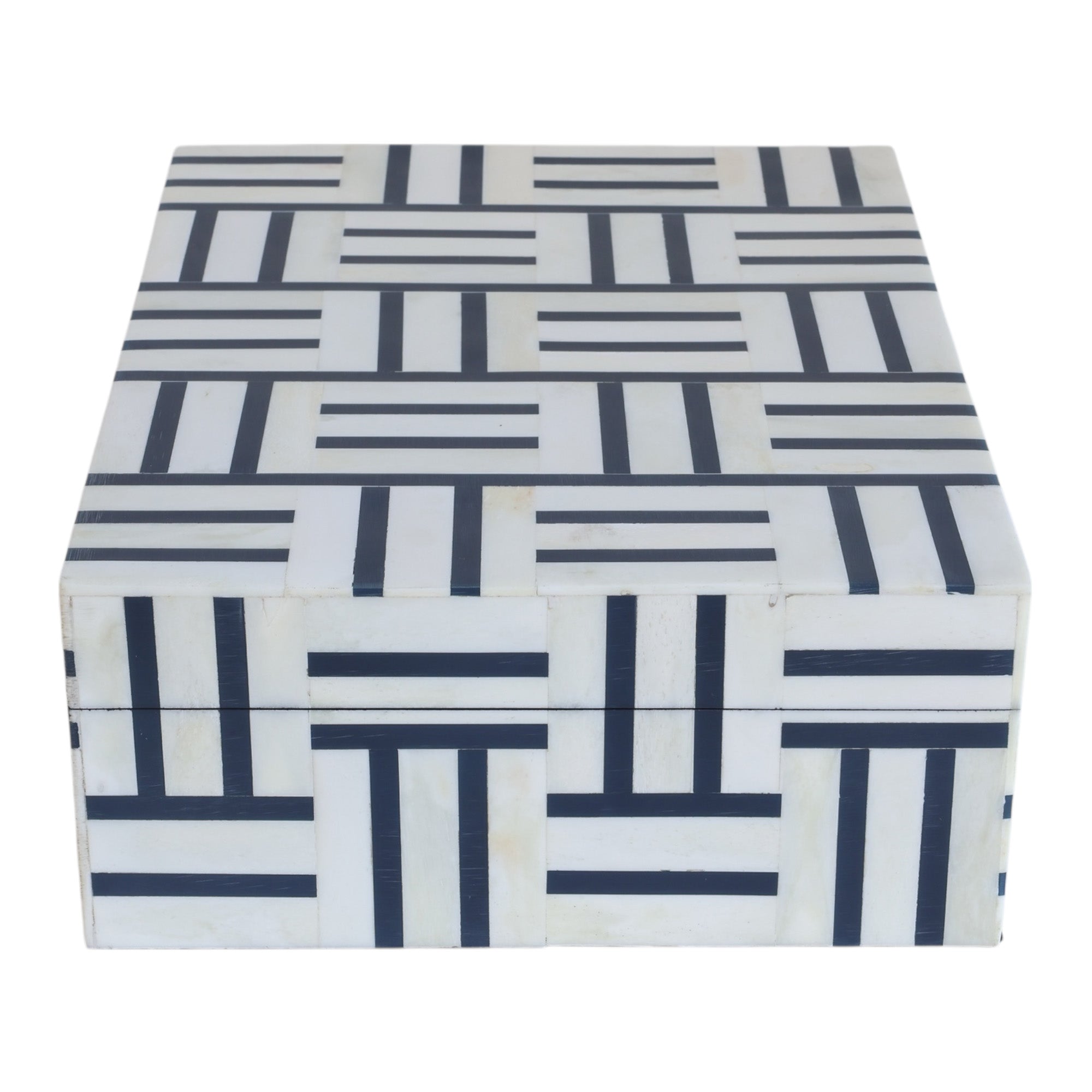 Navy & White Line Pattern Bone Box