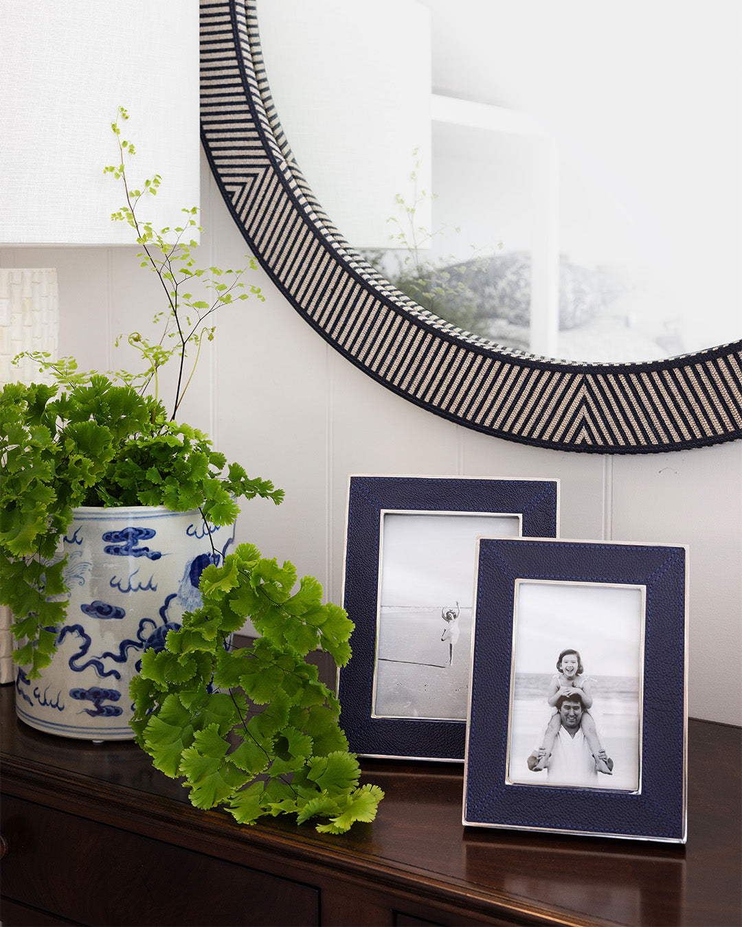 Navy Leather & Silver Frame