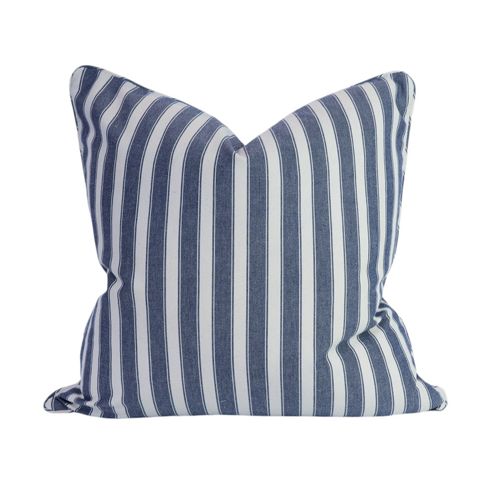 Navy Wide Block Stripe Cushion