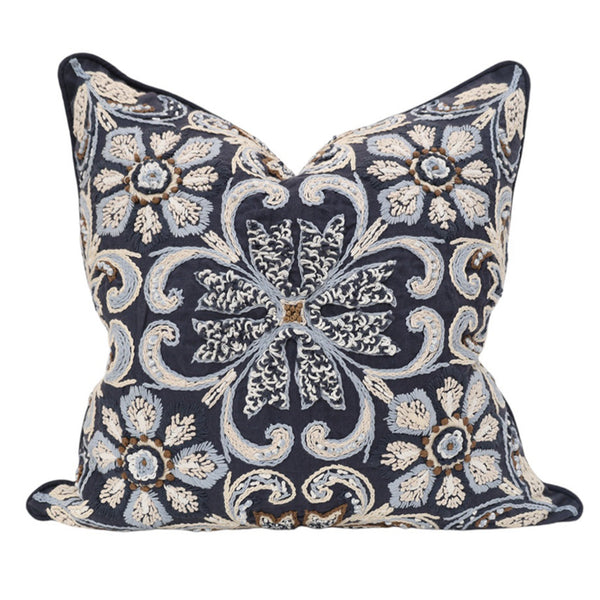 Navy Hand  Embroidered Cushion
