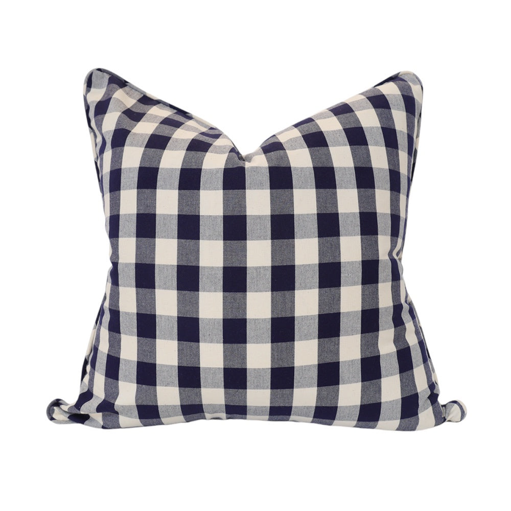 Navy Harbor Check Cushion