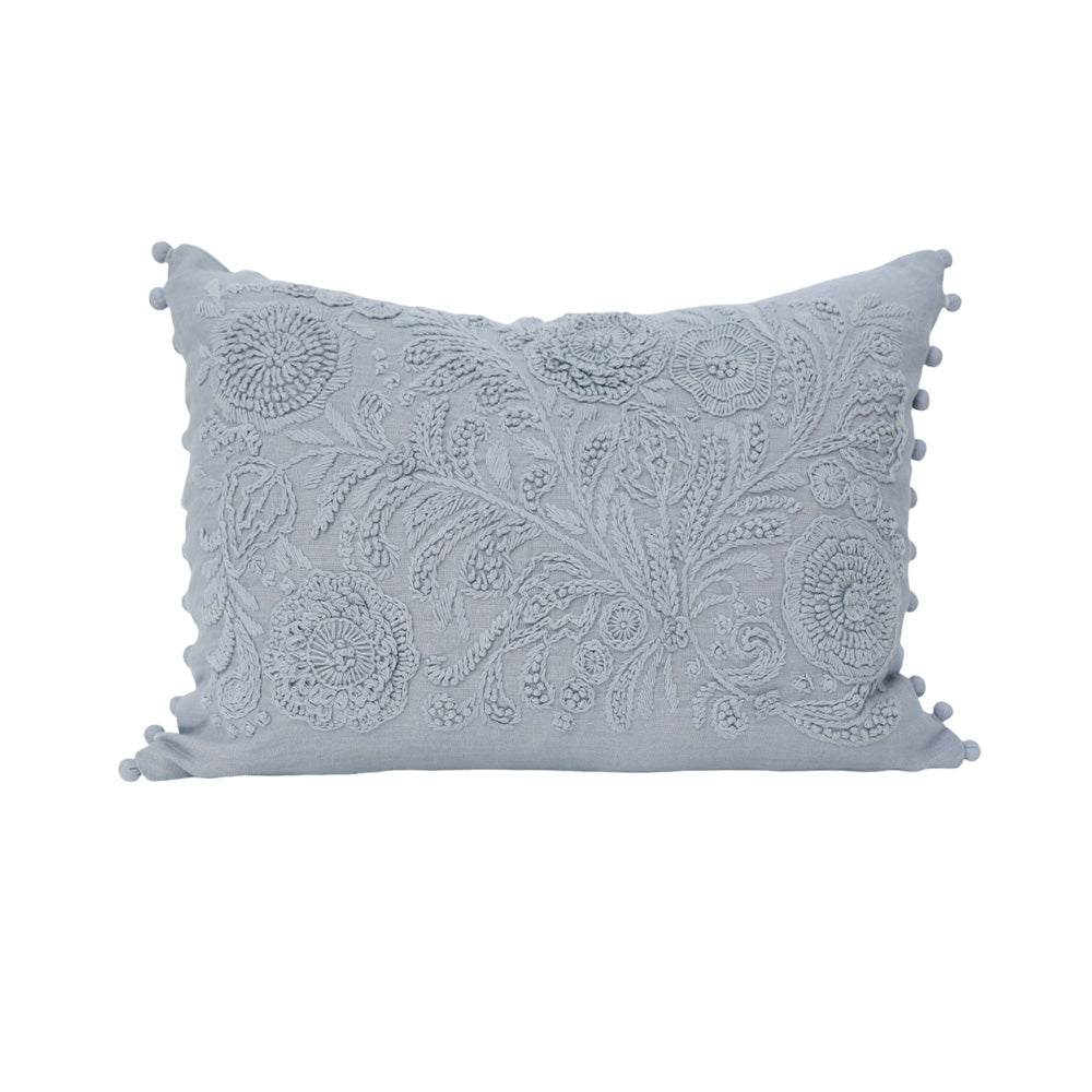 Pale Bl. Rect Embroidered Cushion