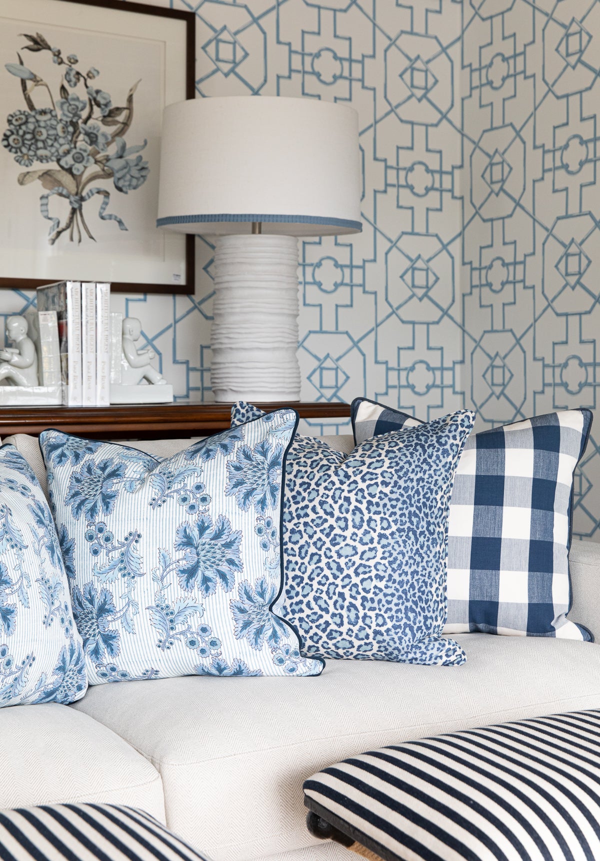 Navy Buffalo Check Cushion