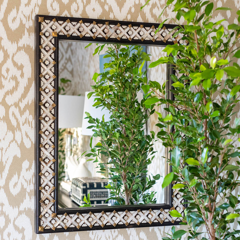 Wood & Mother of Pearl Flower Mirror